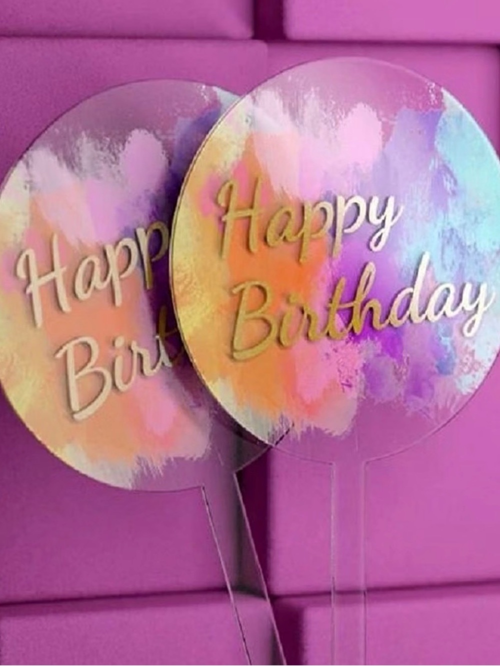 Acrylic 'Happy Birthday' Cake Topper - Multicolor